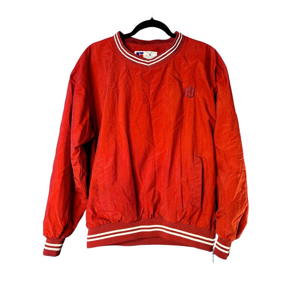 Russell Athletics Mens Red Varsity Windbreaker XL Sporty Coaching Stripe Vintage